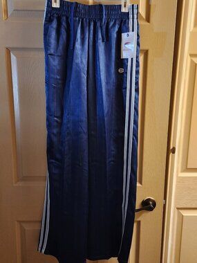 Champion Blue Pin Striped Satin Joggers, size small, new with tags